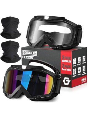 Motorcycle Goggles and Neck Gaiter Set Anti Wind UV Protection Ski Dirt Bike